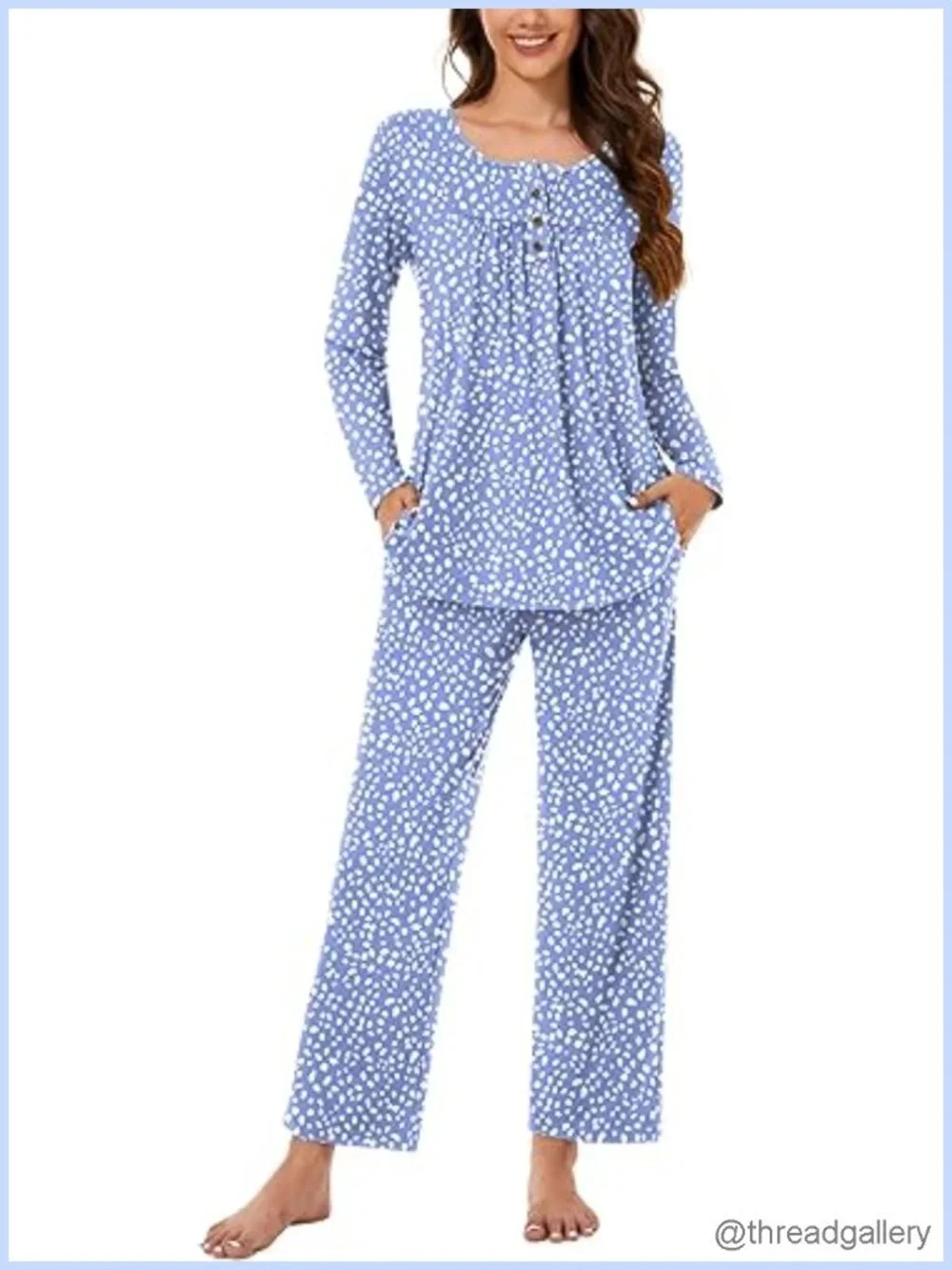 Women's 2 Piece Pajama Set Long Sleeve Henley Lounge PJs Comfy Sleepwear